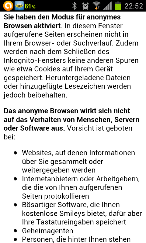 Hinweise zu Privatmodus